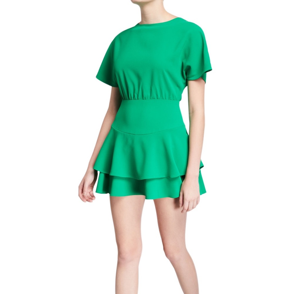 Alice + Olivia Palmira Tie Back Short Sleeve Ruffle Dress in Green size 4